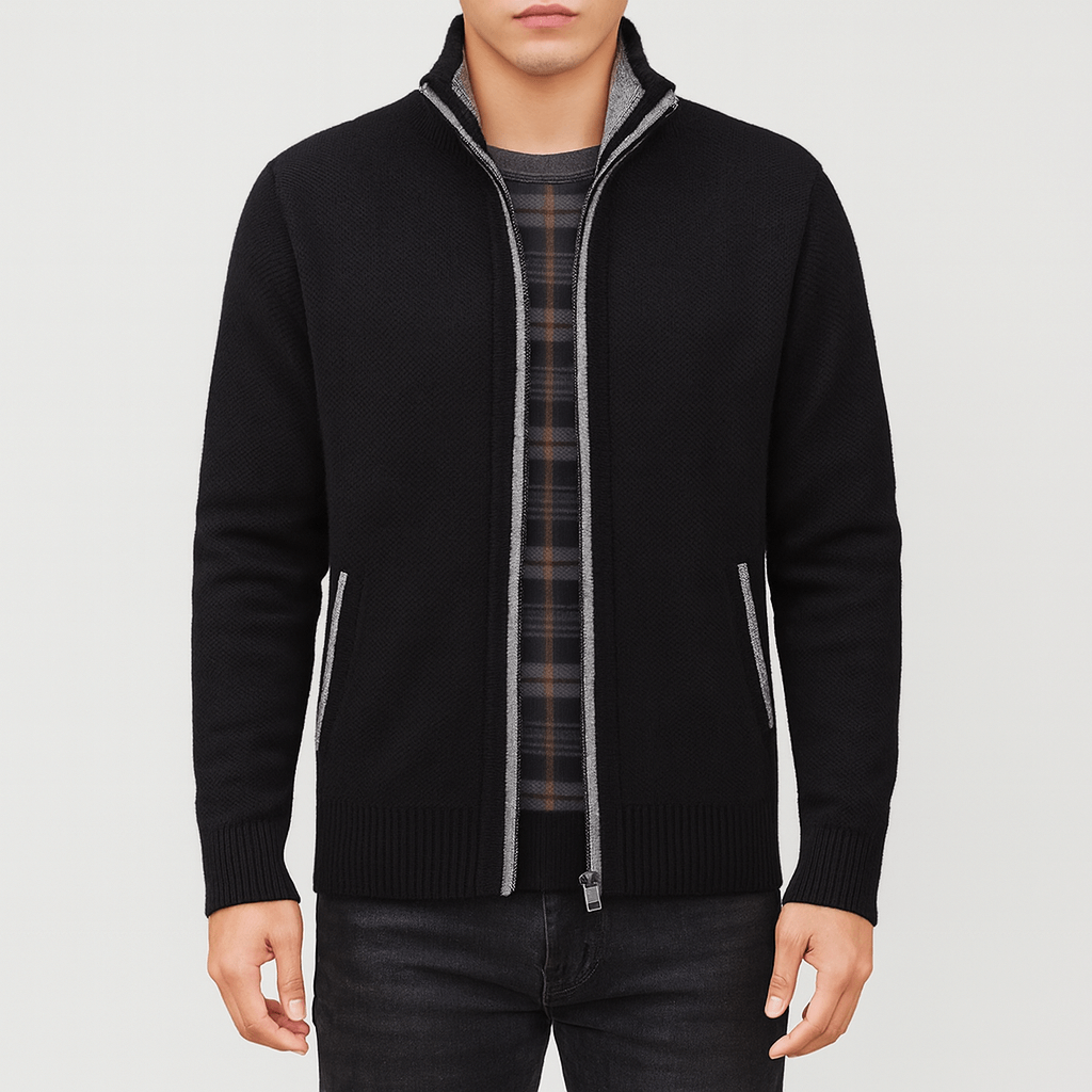 Men’s Zip-Collar Cardigan – Modern Warmth with Refined Edge