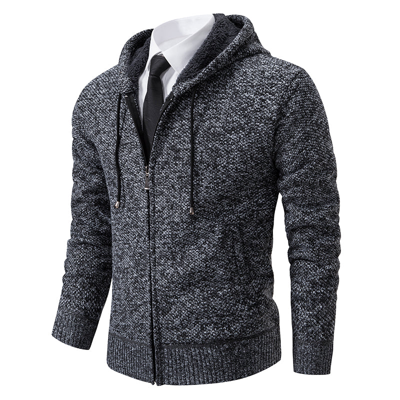 Men’s Zip-Up Hooded Jacket – Modern Knit Wear with Funnel Neck