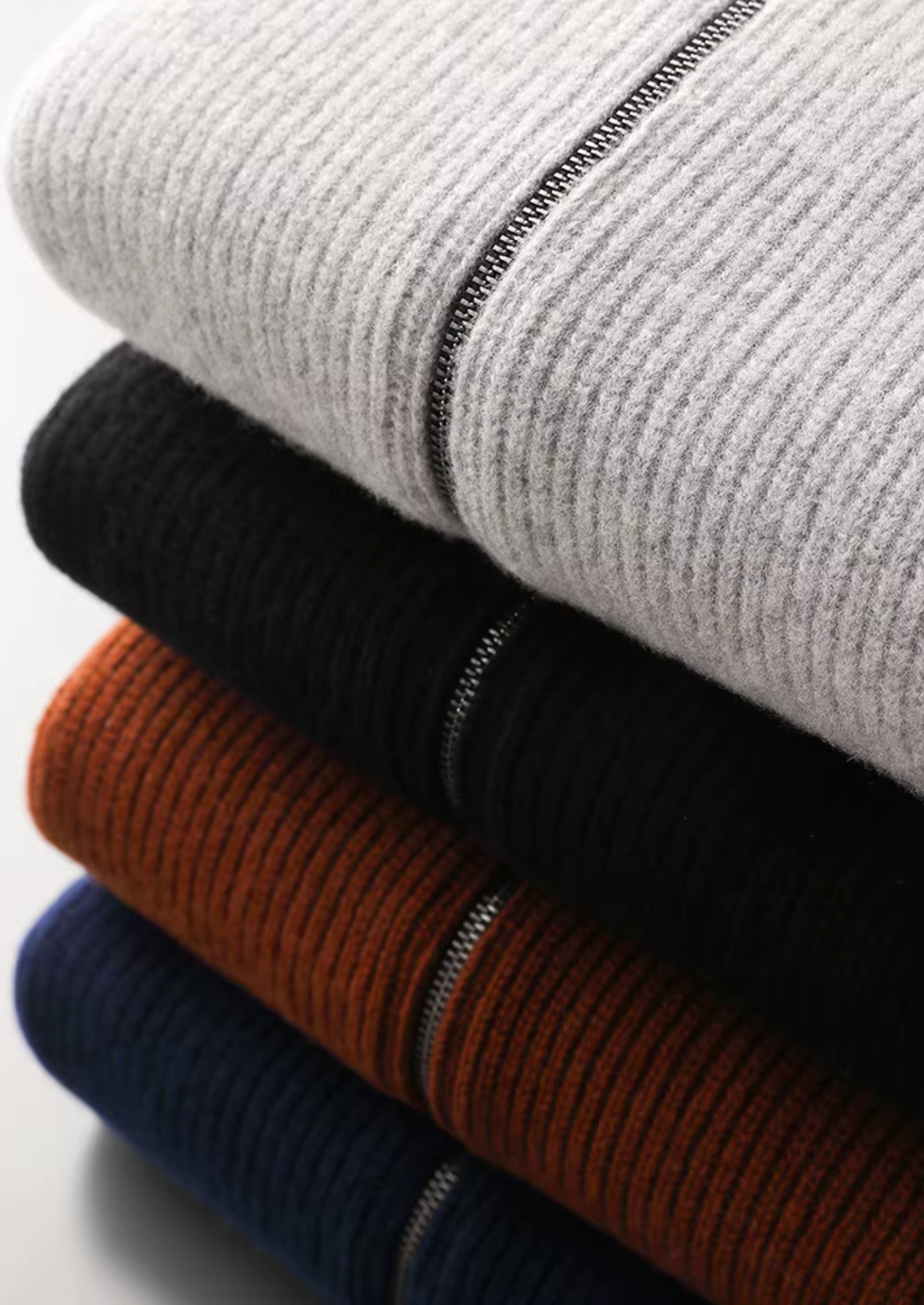 Men’s Zip-Up Ribbed Cardigan Sweater with High Collar – All-Season Casual Layer