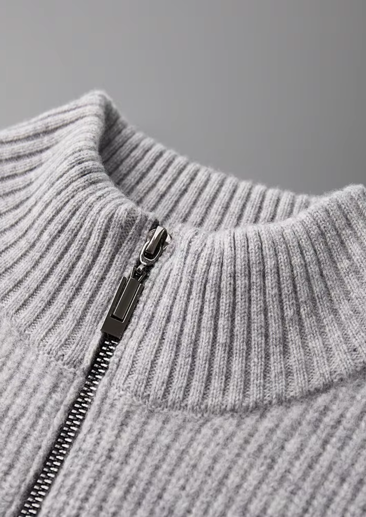 Men’s Zip-Up Ribbed Cardigan Sweater with High Collar – All-Season Casual Layer