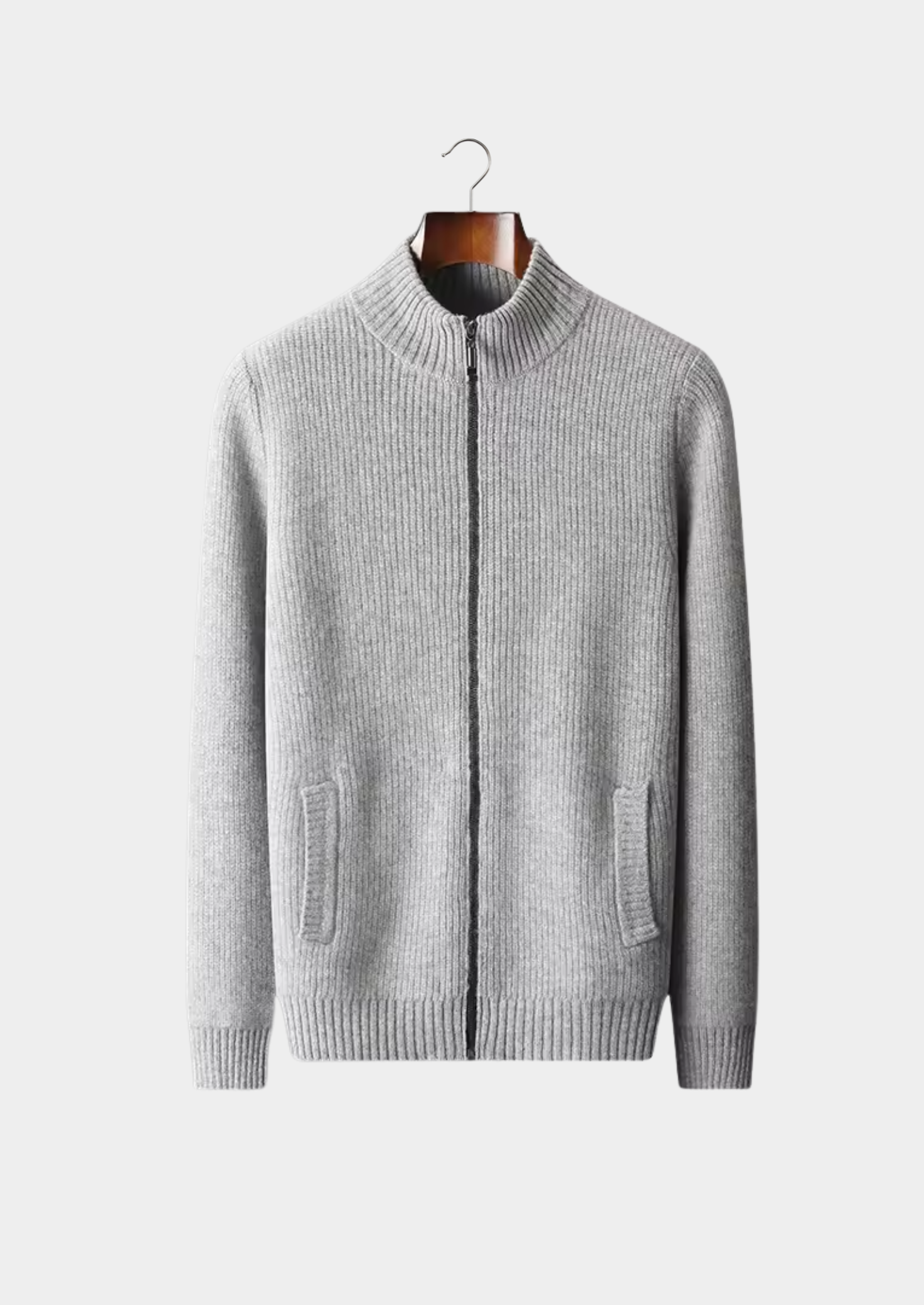Men’s Zip-Up Ribbed Cardigan Sweater with High Collar – All-Season Casual Layer