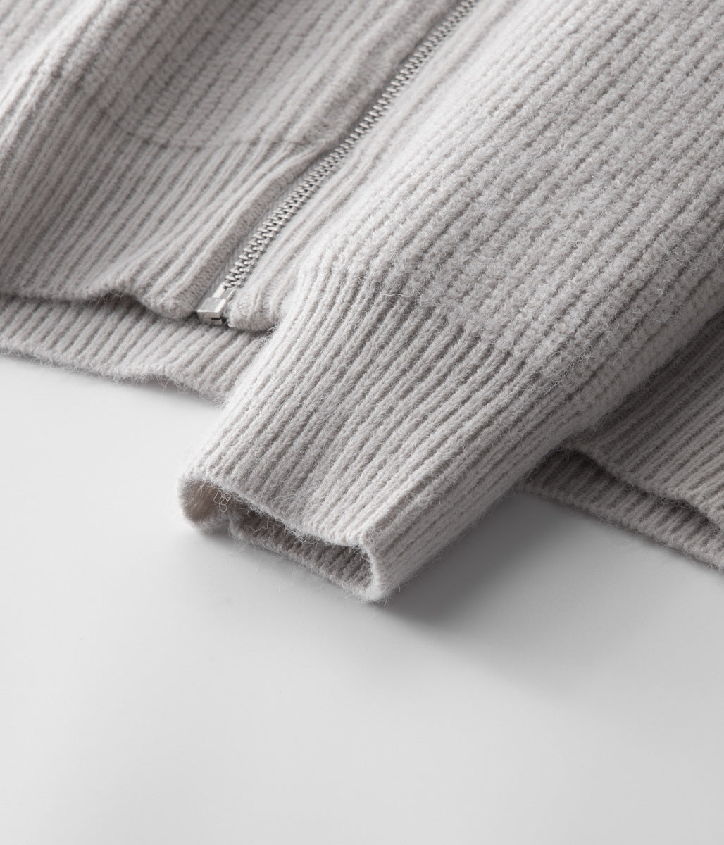 Men’s Ribbed Zip-Through Cardigan Funnel Neck Sweater