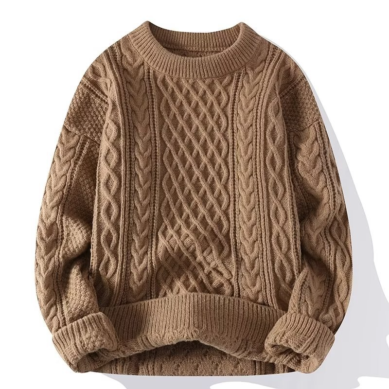 Women’s Cable Knit Sweater – Cream, Chunky Fisherman, Crew Neck