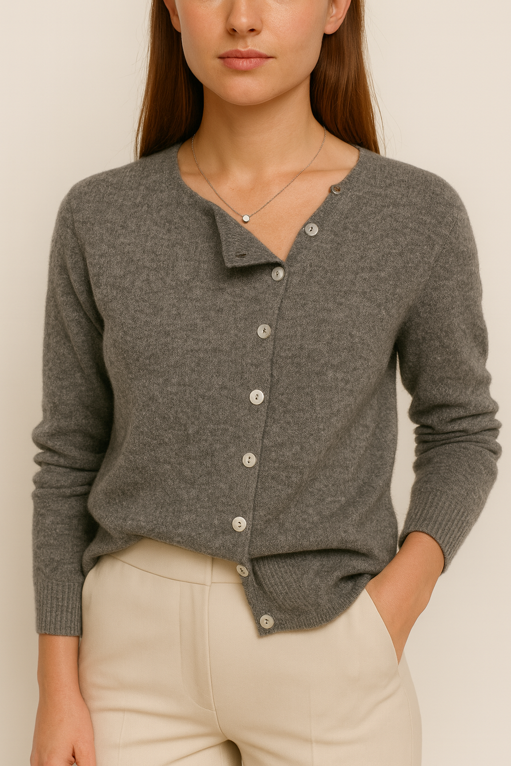 Women’s Cardigan Sweater – Asymmetric Button Front, V-Neck, Long Sleeve