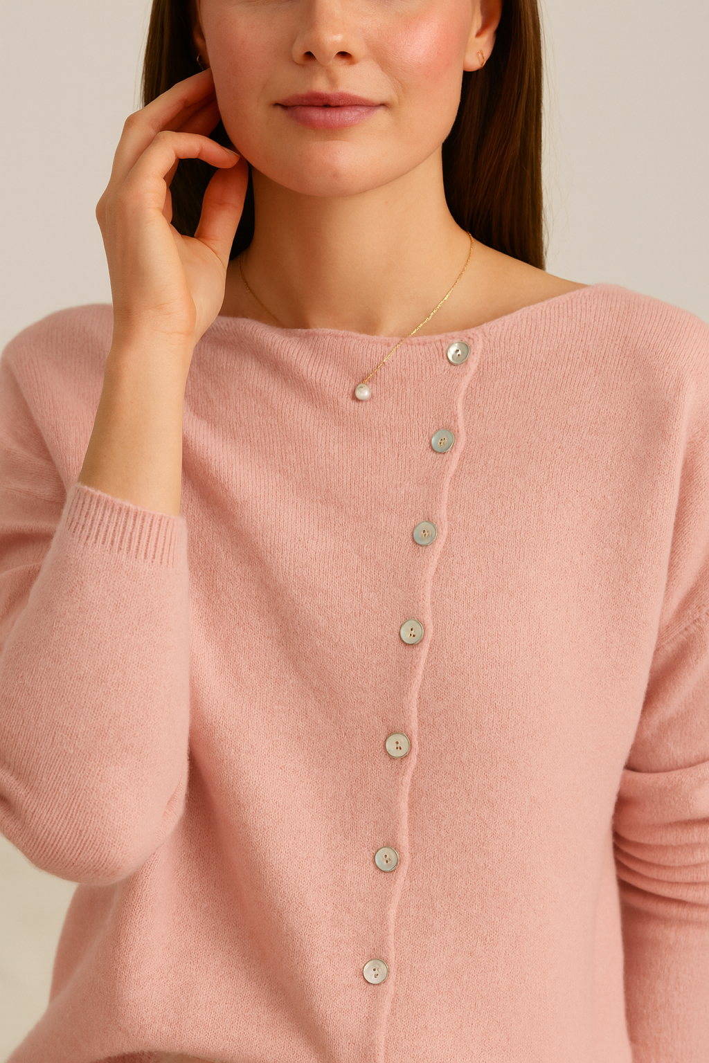 Women’s Cardigan Sweater – Asymmetric Button Front, V-Neck, Long Sleeve