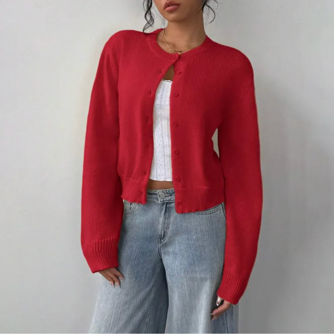 Women’s Cropped Button Cardigan – Soft Knit Layer for Everyday & Casual Wear