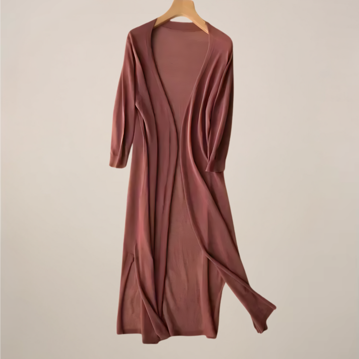 Women’s Long Cardigan – Lightweight Knit – Open Front – 3/4 Sleeves