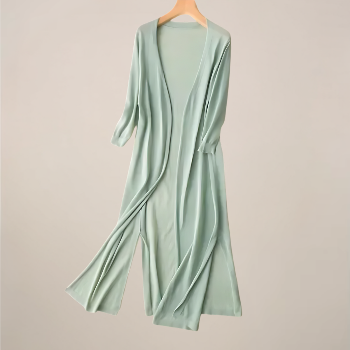 Women’s Long Cardigan – Lightweight Knit – Open Front – 3/4 Sleeves