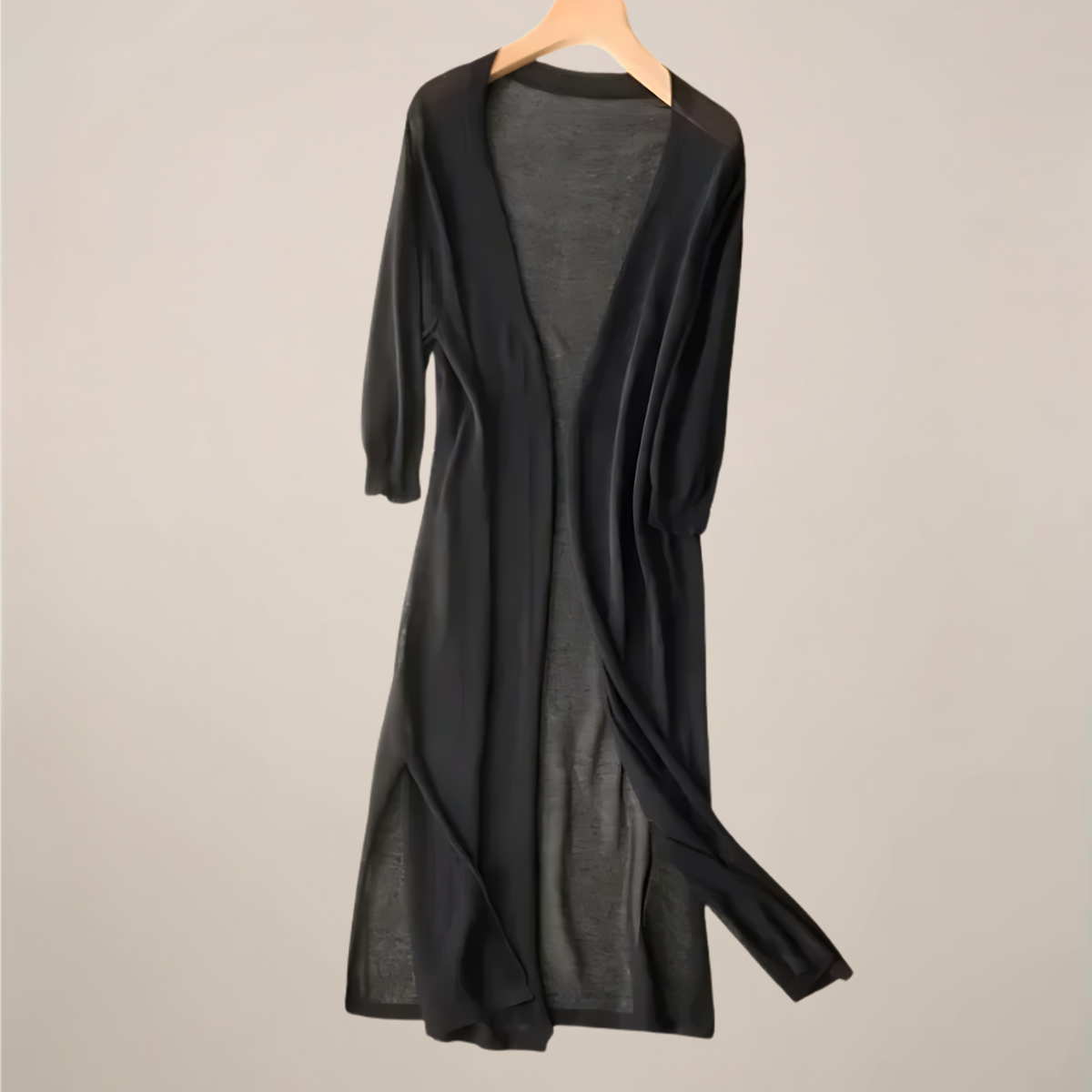 Women’s Long Cardigan – Lightweight Knit – Open Front – 3/4 Sleeves