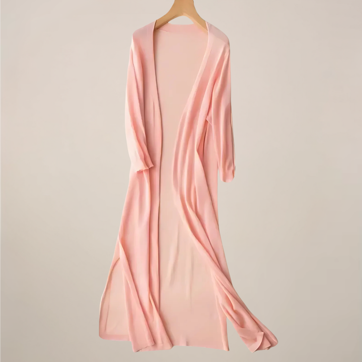 Women’s Long Cardigan – Lightweight Knit – Open Front – 3/4 Sleeves