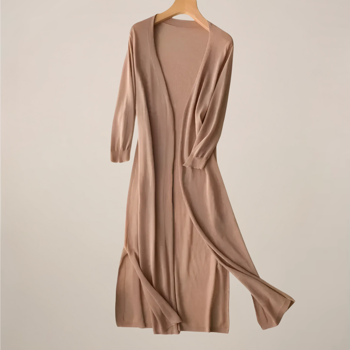 Women’s Long Cardigan – Lightweight Knit – Open Front – 3/4 Sleeves