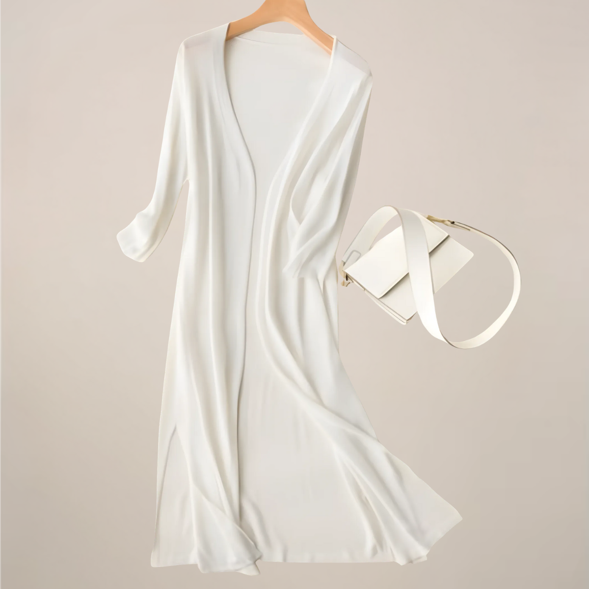 Women’s Long Cardigan – Lightweight Knit – Open Front – 3/4 Sleeves