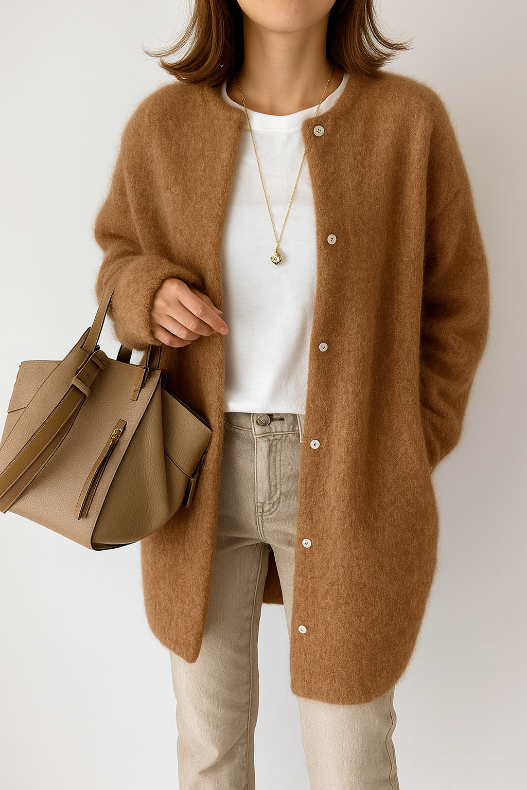 Women’s Long Cardigan – Oversized, Press-Stud Front, Longline Knit