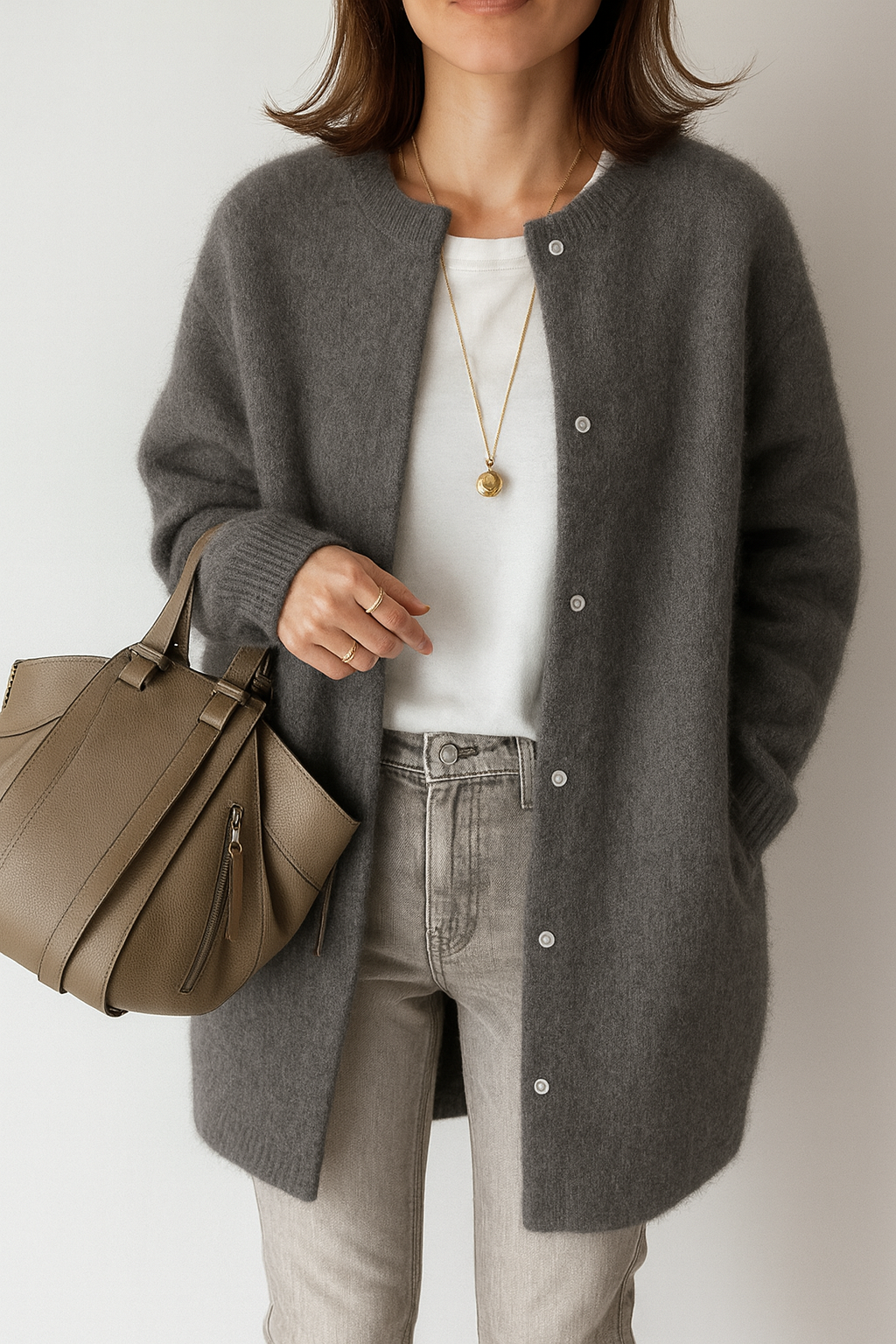 Women’s Long Cardigan – Oversized, Press-Stud Front, Longline Knit