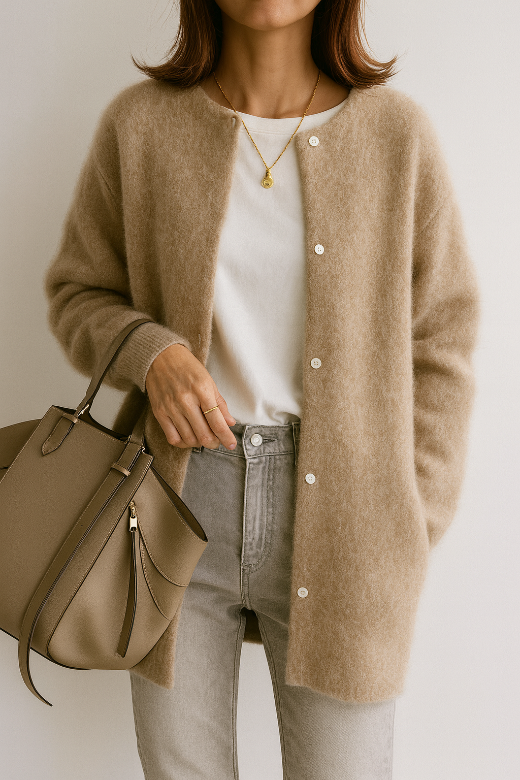 Women’s Long Cardigan – Oversized, Press-Stud Front, Longline Knit