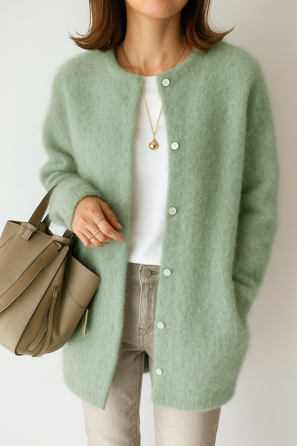 Women’s Long Cardigan – Oversized, Press-Stud Front, Longline Knit