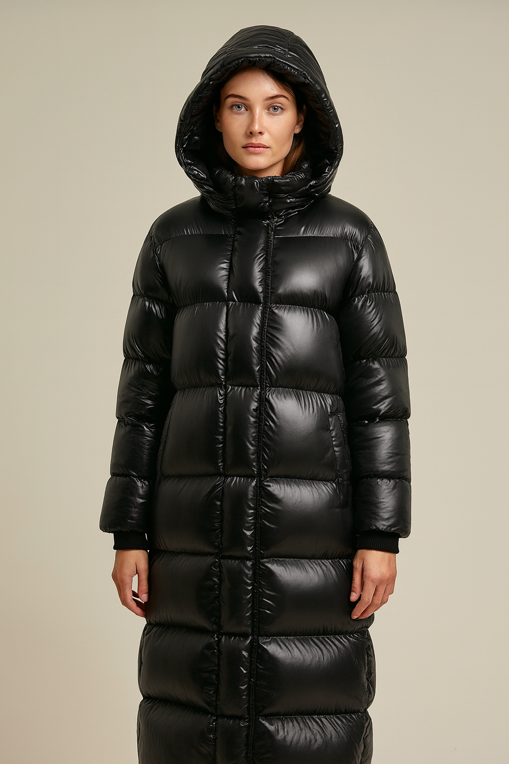 Women’s Long Puffer Coat with Hood – Maxi Quilted Winter Jacket