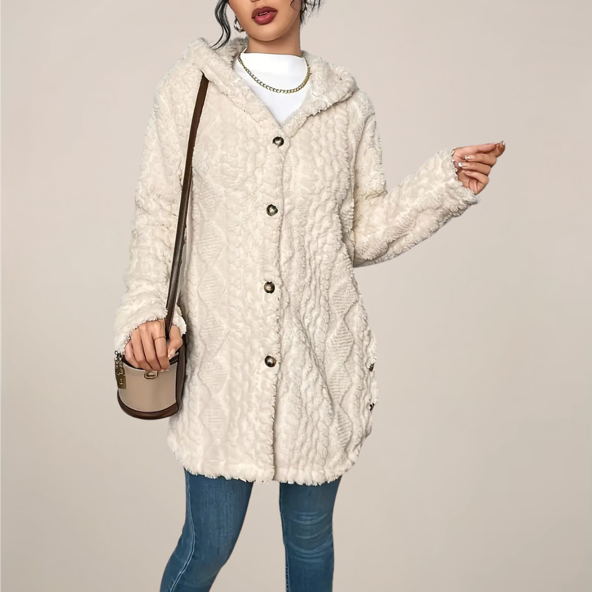 Women’s Longline Hooded Textured Knit Cardigan – Winter Plush Outerwear