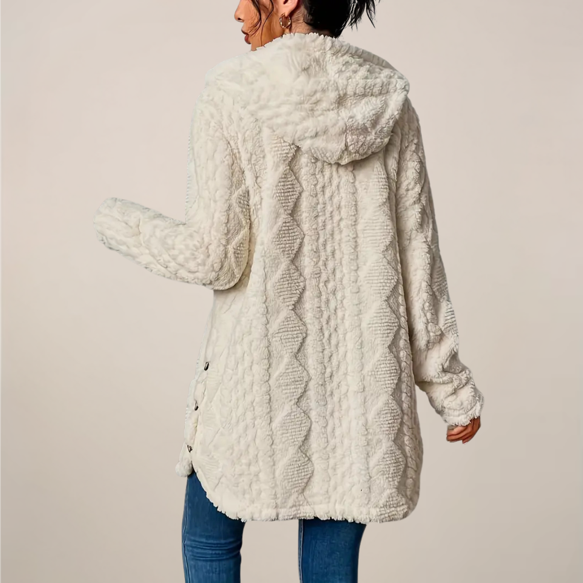 Women’s Longline Hooded Textured Knit Cardigan – Winter Plush Outerwear
