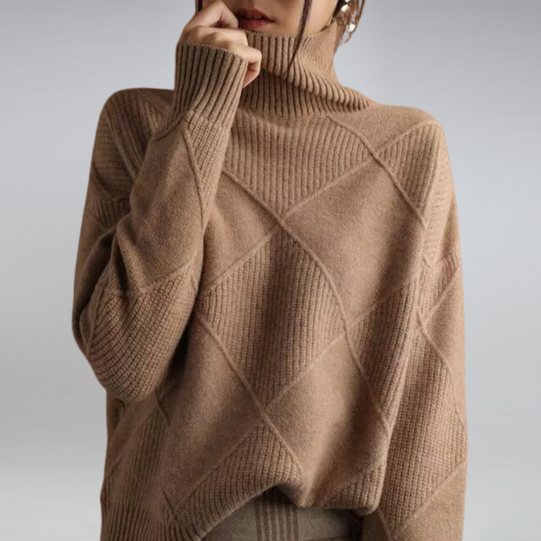 Women’s Loose Turtleneck Sweater – Geometric Knit Design