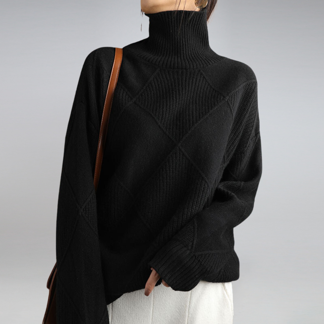 Women’s Loose Turtleneck Sweater – Geometric Knit Design