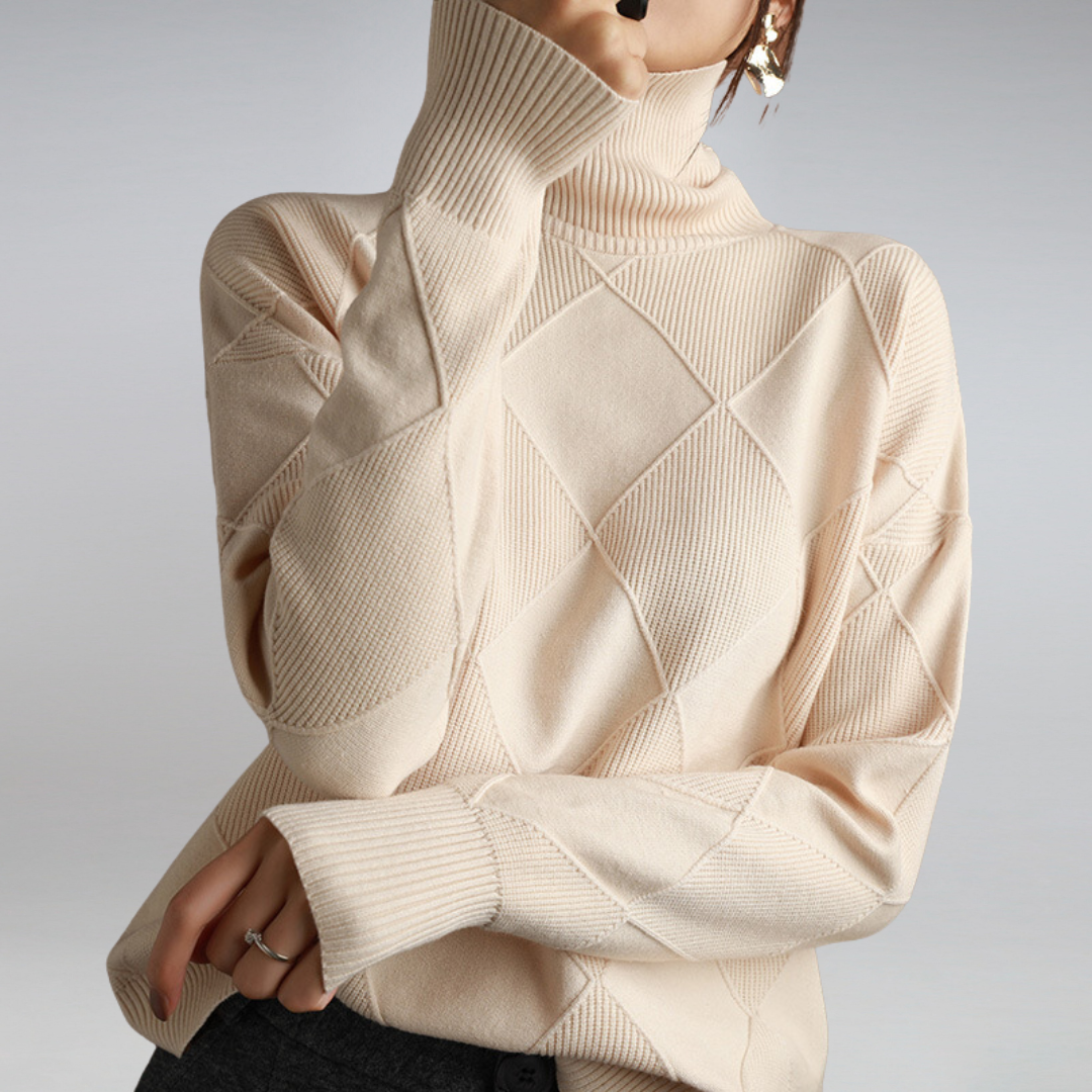 Women’s Loose Turtleneck Sweater – Geometric Knit Design