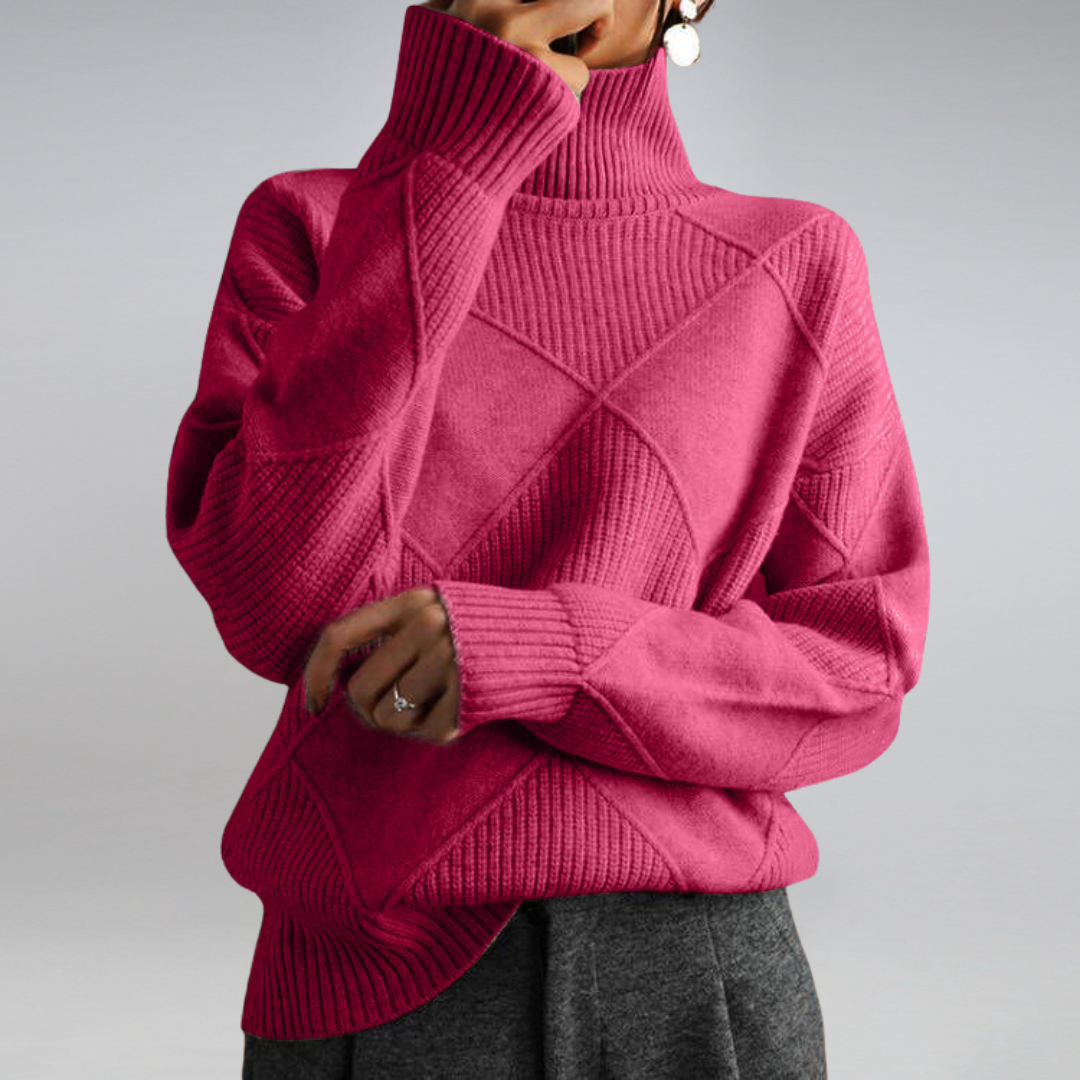Women’s Loose Turtleneck Sweater – Geometric Knit Design