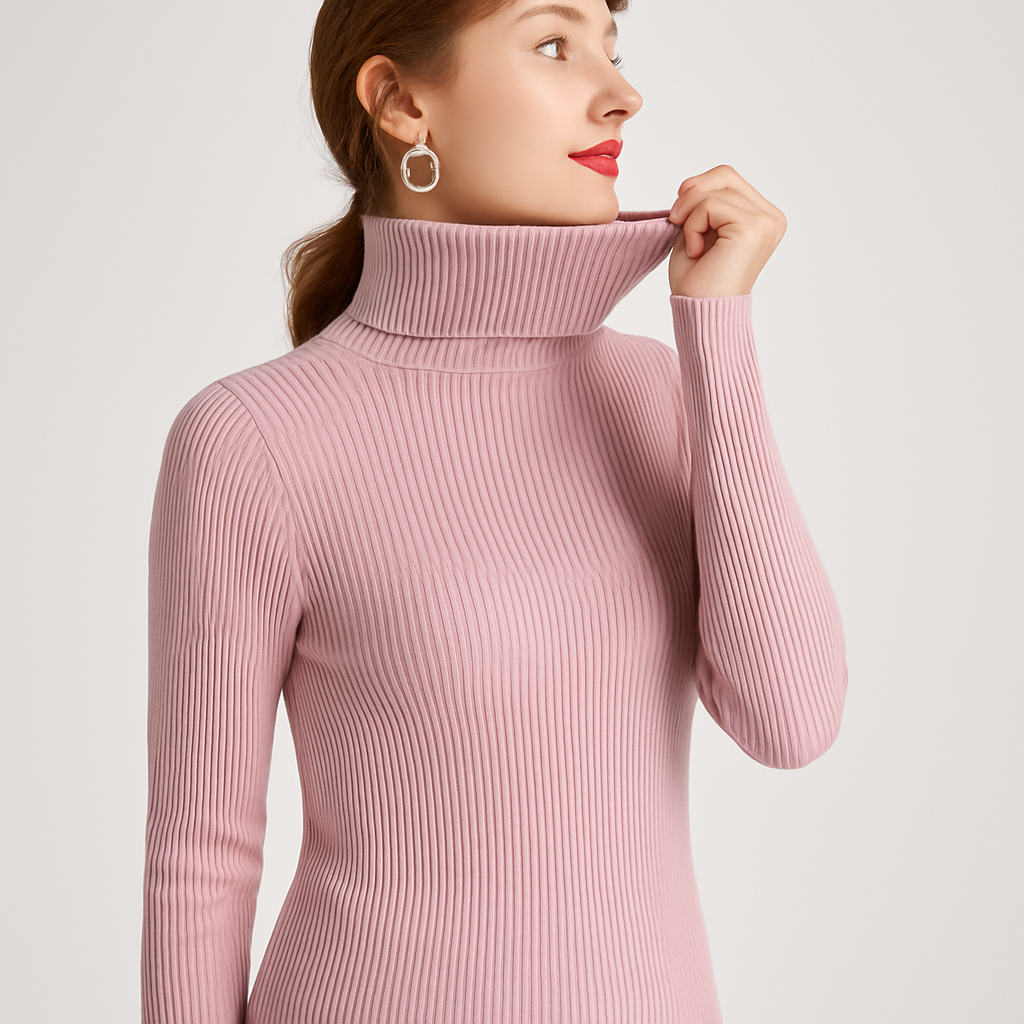 Women’s Ribbed Turtleneck Sweater – Classic Slim Fit Knit