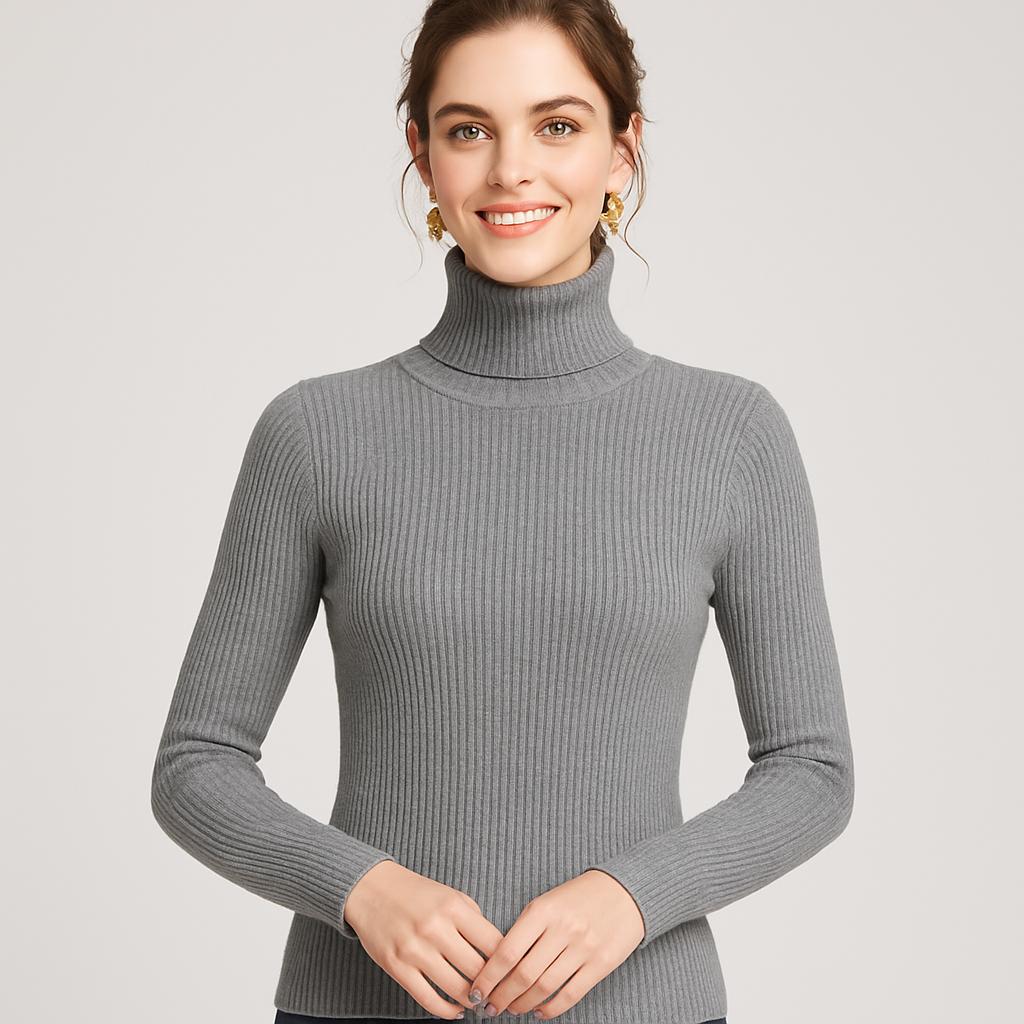 Women’s Ribbed Turtleneck Sweater – Classic Slim Fit Knit