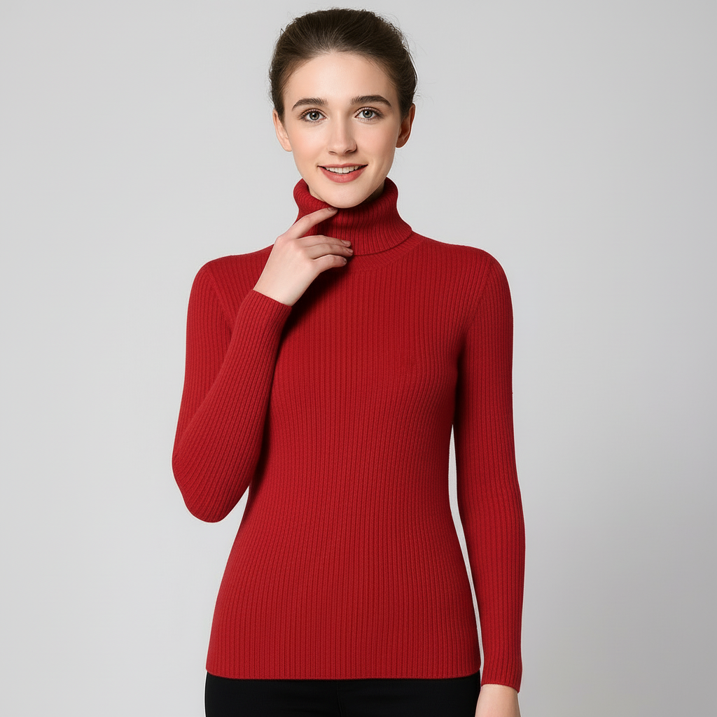 Women’s Ribbed Turtleneck Sweater – Classic Slim Fit Knit