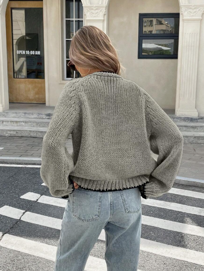 Women’s Tie-Front Cardigan – Cropped Knit Layer with Contrast Trim