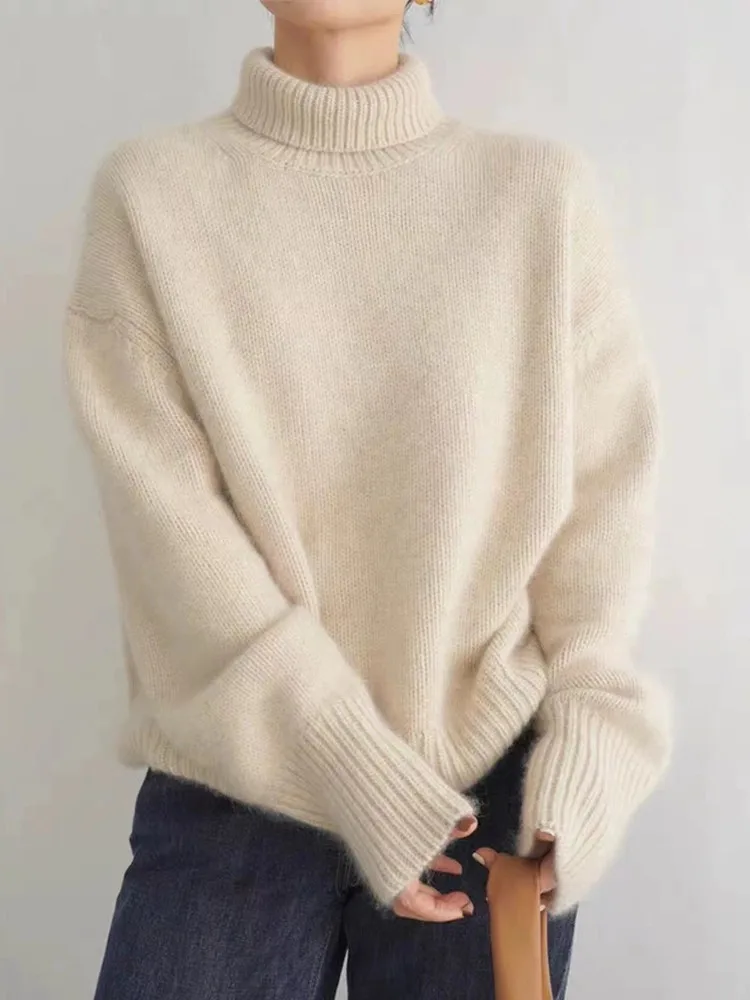 Women’s Turtleneck Jumper – Oversized, Ribbed Trims, Long Sleeve