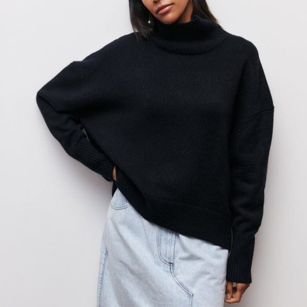 Women’s Turtleneck Sweater – Oversized, Elbow Sleeve, Ribbed Trims