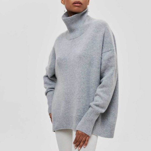 Women’s Turtleneck Sweater – Oversized, Elbow Sleeve, Ribbed Trims