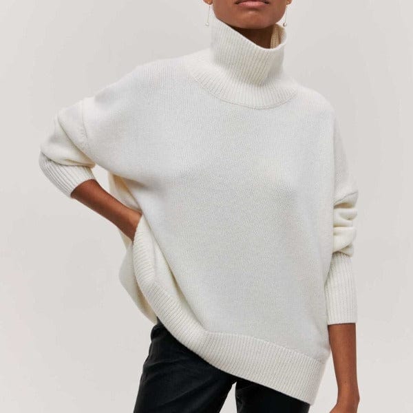Women’s Turtleneck Sweater – Oversized, Elbow Sleeve, Ribbed Trims