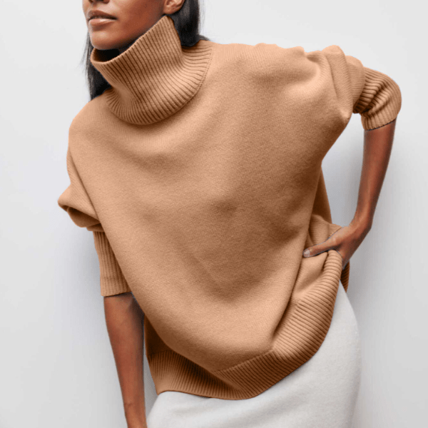 Women’s Turtleneck Sweater – Oversized, Elbow Sleeve, Ribbed Trims