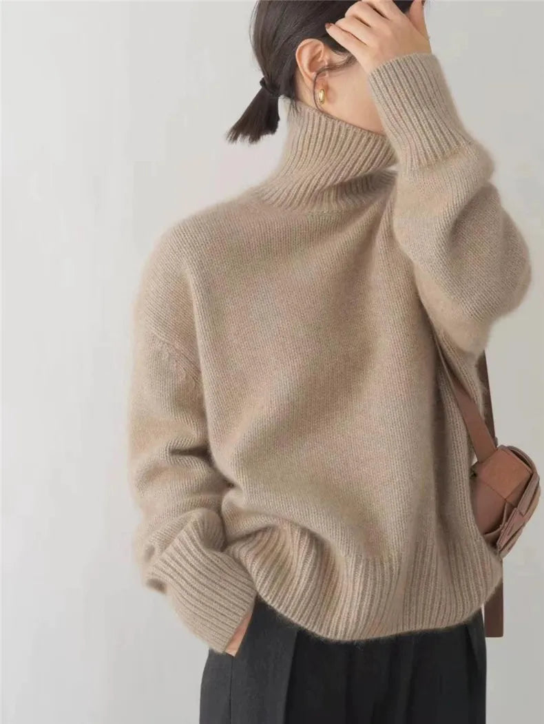 Women’s Turtleneck Sweater – Relaxed Fit, Ribbed Neck & Cuffs