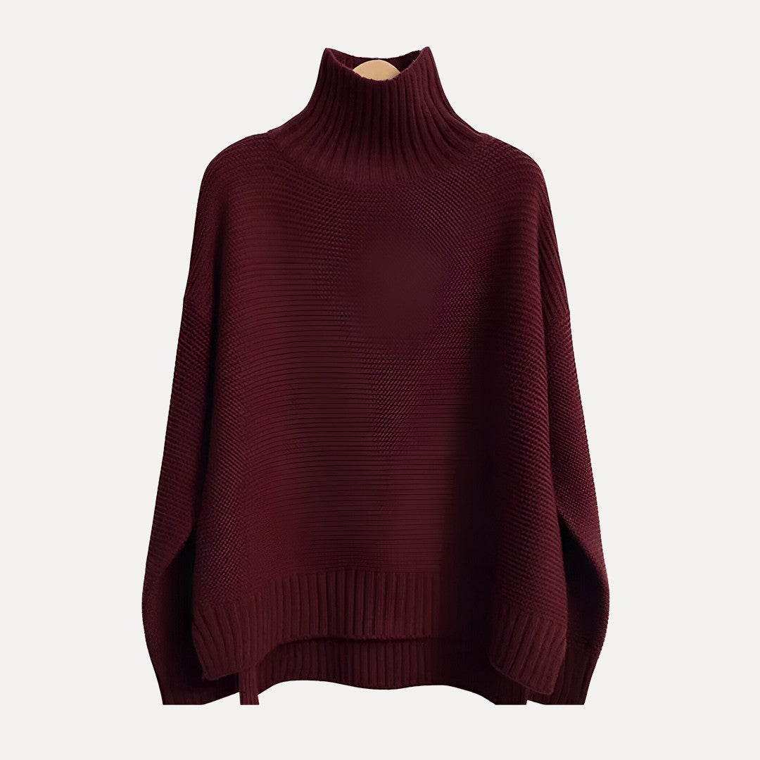 Women’s Turtleneck Sweater – Relaxed Fit with Side Slit Hem