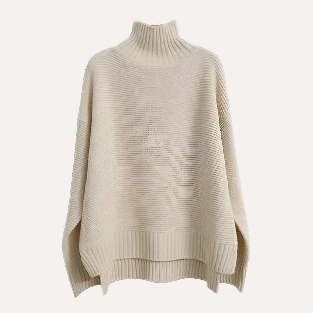 Women’s Turtleneck Sweater – Relaxed Fit with Side Slit Hem