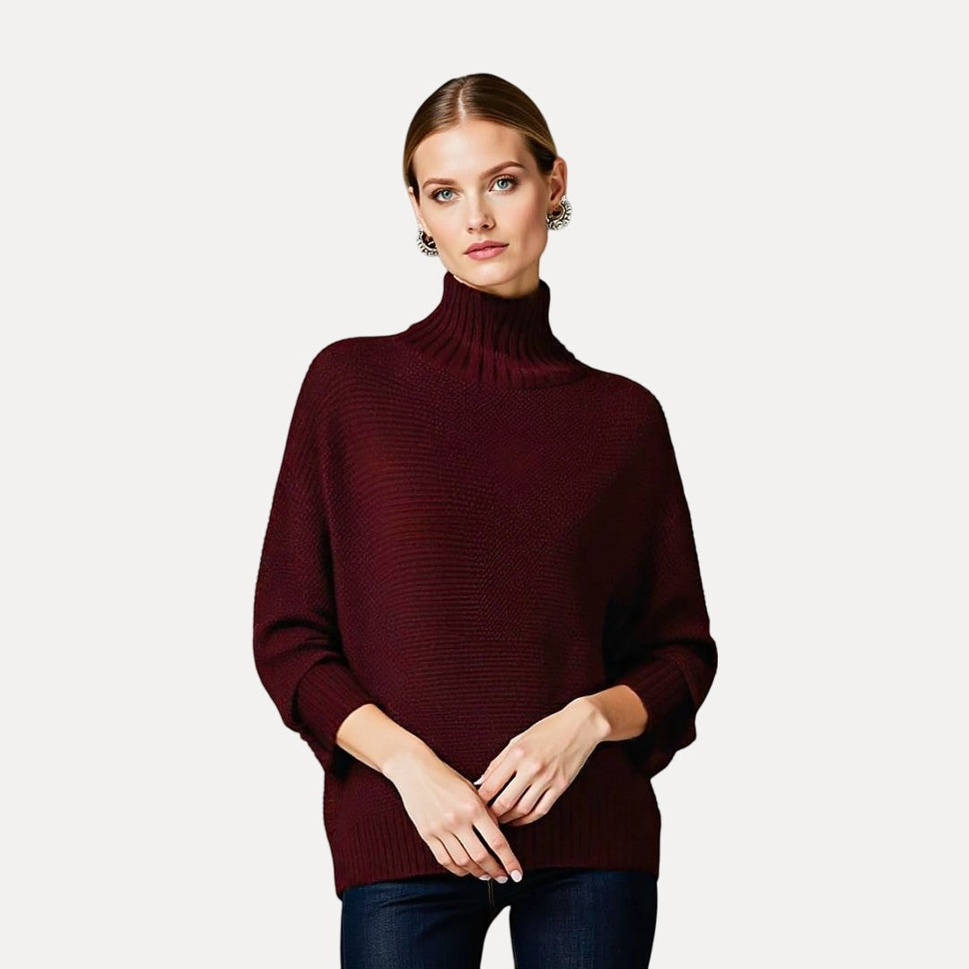 Women’s Turtleneck Sweater – Relaxed Fit with Side Slit Hem